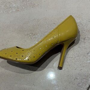 Call It Spring Mustard Yellow Star-Perforated High Heel Pump